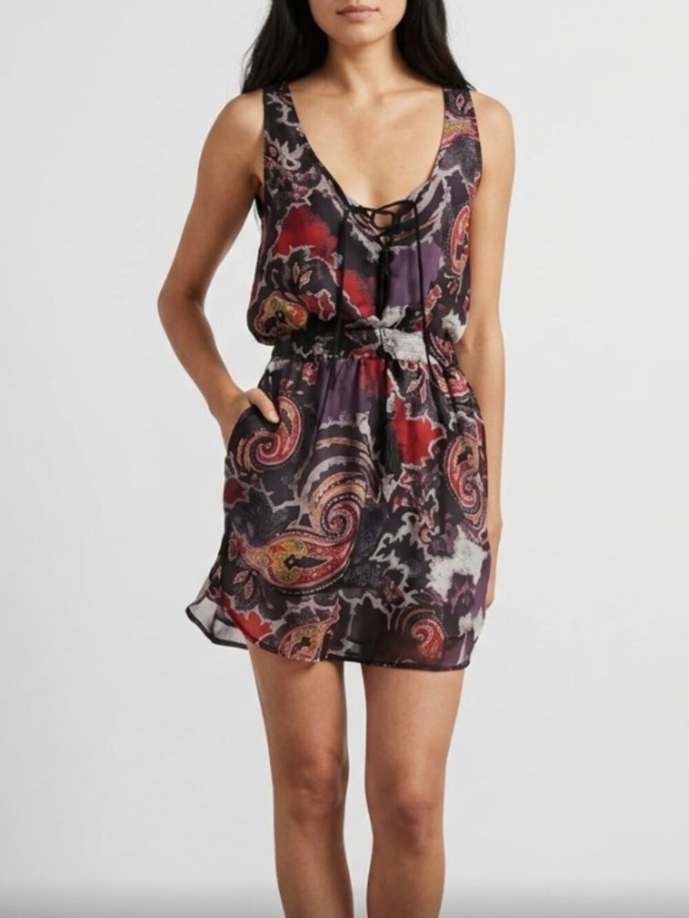 Free People | Purple Paisley "Falling For Georgette" Lace Up Mini Dress | XS